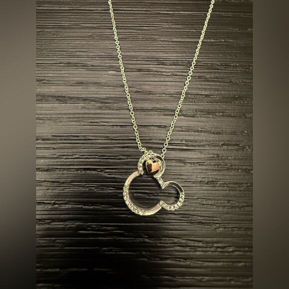 NWT Disney's Mickey Mouse Two-Tone Crystal Head Necklace Silver Rose Gold - Picture 4 of 5